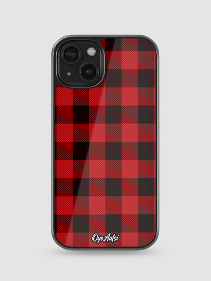 Black And Red Plaid Checks Glass Phone Case